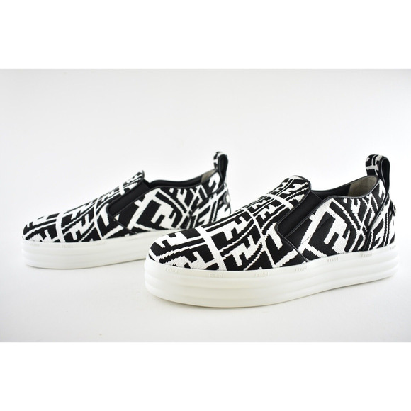 Fendi Vertigo Black White FF Logo Platform Low Top Trainer Slip On Sneaker 37.5 - Picture 10 of 12